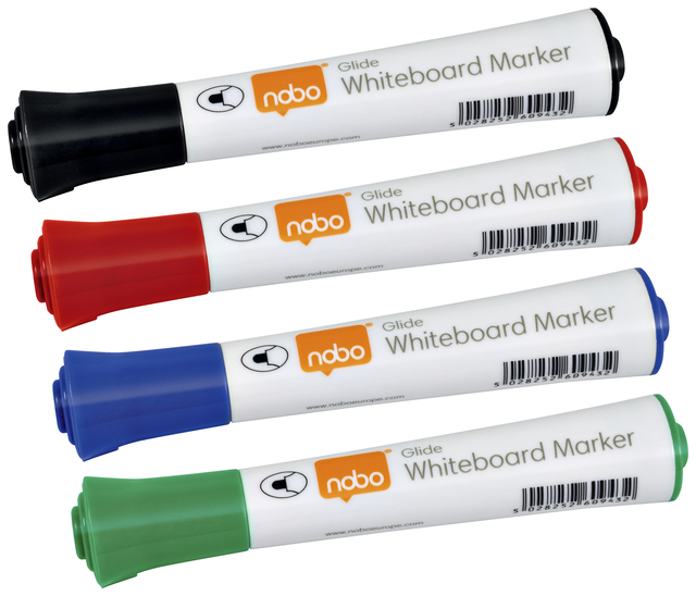 Viltstift Nobo whiteboard Glide rond assorti 3mm 4st