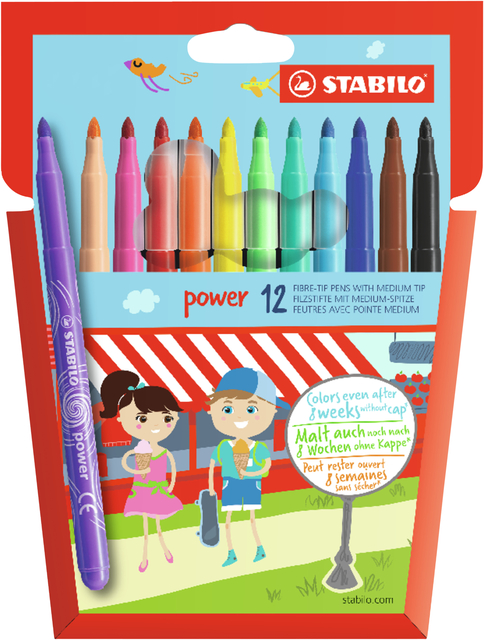 Viltstift STABILO power 280/12 assorti etui à 12 stuks