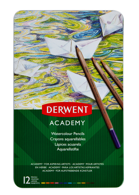 Kleurpotloden Derwent Academy aquarel blik à 12 stuks assorti