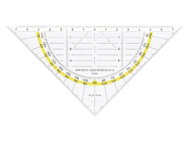 Geodriehoek Aristo 1552 160mm transparant met gele rand