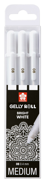 Gelschrijver Sakura Gelly Roll 08 medium 0.4mm set à 3 stuks wit