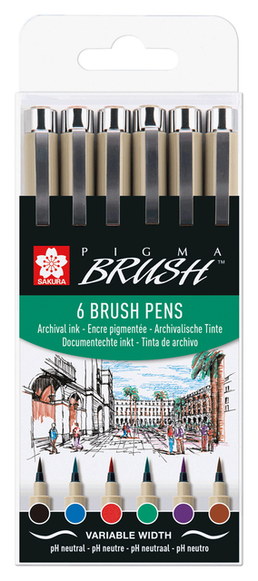 Brushpen Sakura Pigma Brush set á 6 stuks zwart