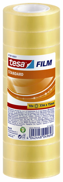 Plakband tesafilm® Standaard 33mx15mm krimp transparant 10 rollen