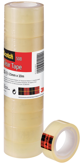 Plakband Scotch 508 15mmx10m transparant 10 rollen