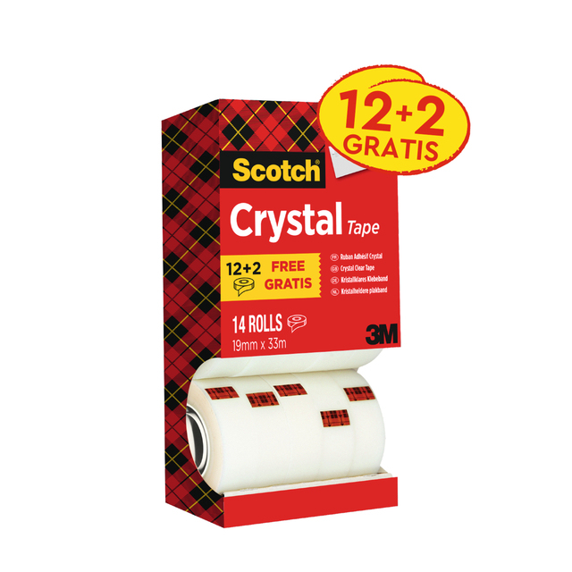 Plakband Scotch Crystal 600 19mmx33m transparant 12+2 gratis