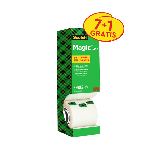 Plakband Scotch Magic 810 19mmx33m onzichtbaar mat 7+1 gratis