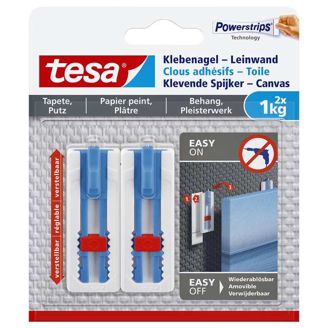 Klevende spijker tesa® canvas- behang en pleisterwerk 1kg wit 2 stuks