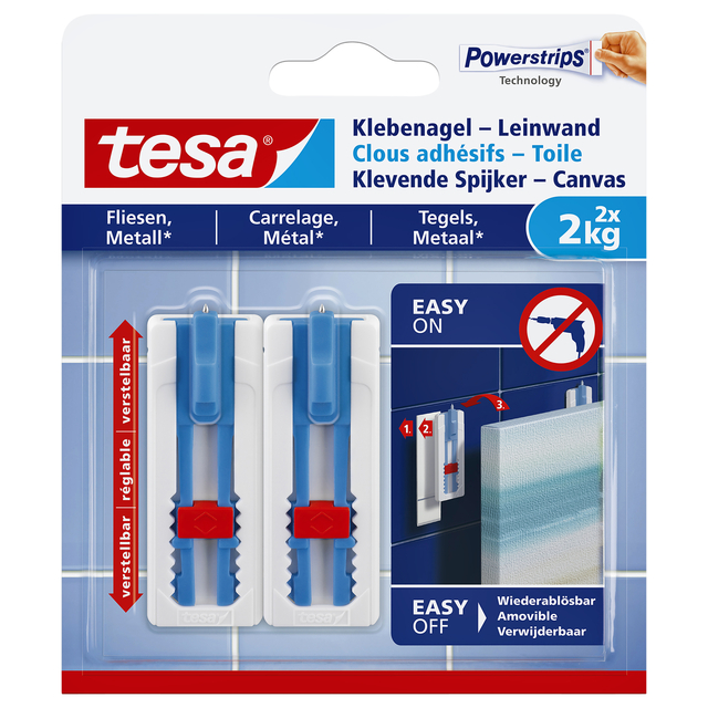 Klevende spijker tesa® canvas- tegels en metaal 2kg wit 2 stuks