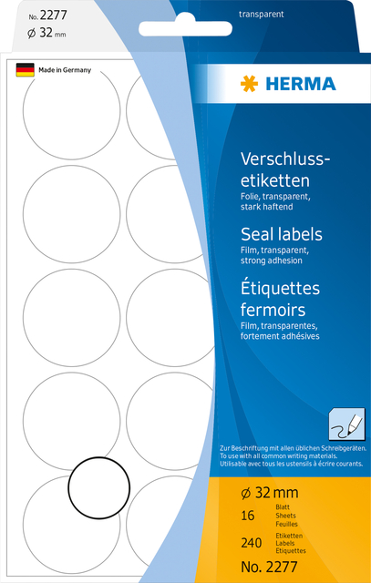 Etiket HERMA 2277 rond 32mm transparant 240stuks