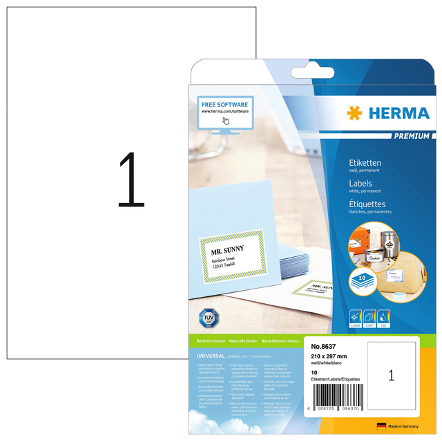 Etiket HERMA 8637 210x297mm A4 premium wit 10stuks