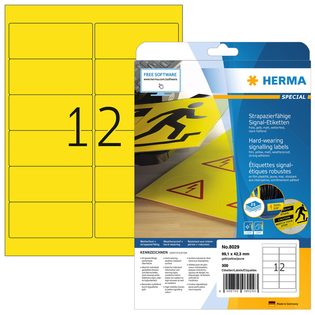 Etiket HERMA 8029 99.1×42.3mm weerbestendig geel 300stuks