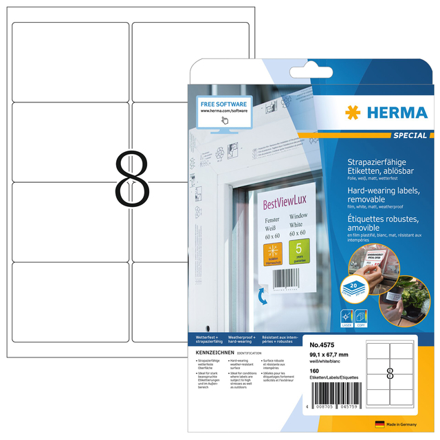 Etiket HERMA 4575 99.1×67.7mm folie wit 160stuks