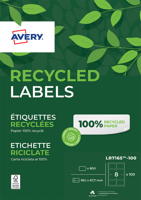 Etiket Avery LR7165-100 99.1×67.7mm recycled wit 800stuks