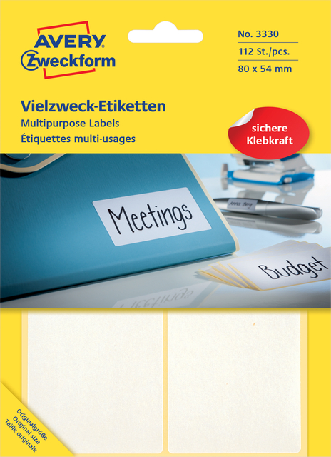 Etiket Avery Zweckform 3330 80x54mm wit 112stuks