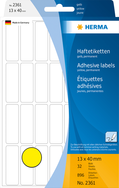 Etiket HERMA 2361 13x40mm geel 896 stuks