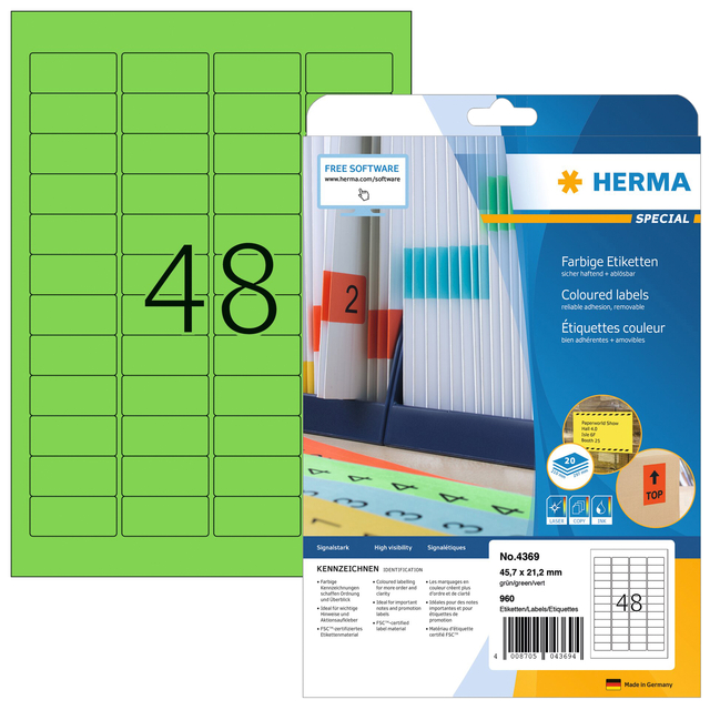 Etiket HERMA 4369 45.7×21.2mm verwijderbaar groen 960stuks