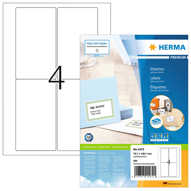 Etiket HERMA 4472 78.7×139.7mm premium wit 400stuks