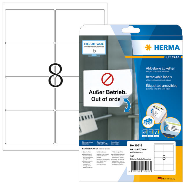 Etiket HERMA 10018 99.1×67.7mm verwijderbaar wit 200stuks