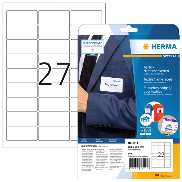 Naambadge etiket HERMA 4511 63.5×29.6mm wit