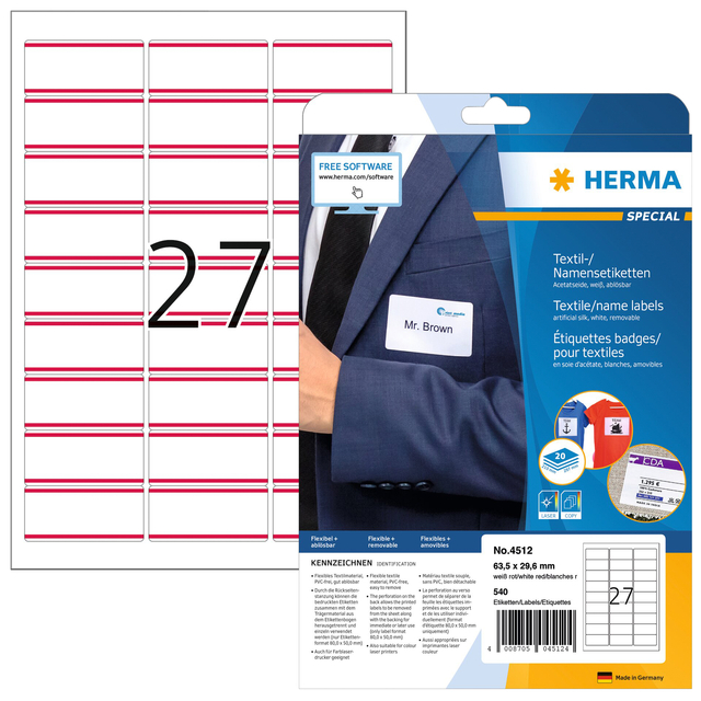 Naambadge etiket HERMA 4512 63.5×29.6mm wit/rood