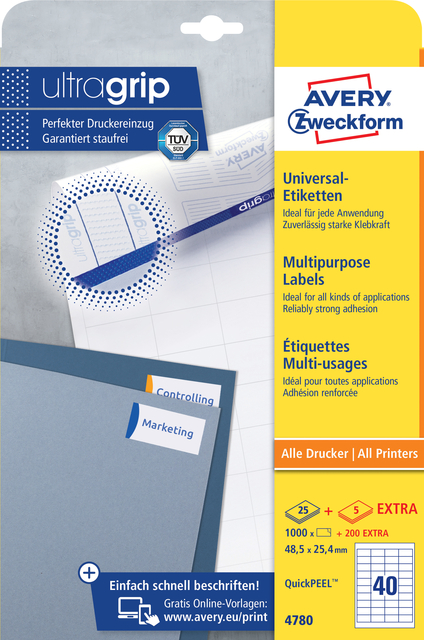 Etiket Avery Zweckform 4780 48.5×25.4mm wit 1000stuks