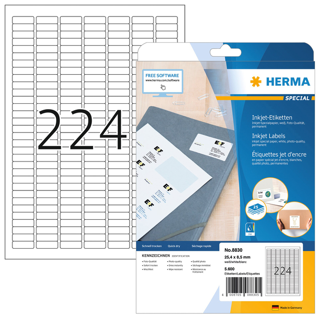 Etiket HERMA 8830 25.4×8.5mm mat wit 5600stuks