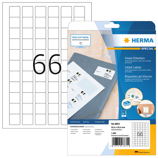 Etiket HERMA 8831 25.4×25.4mm mat wit 1650stuks