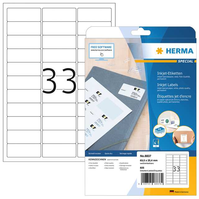 Etiket HERMA 8837 63.5×25.4mm mat wit 825stuks