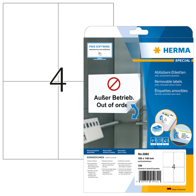 Etiket HERMA 5082 105x148mm A6 verwijderbaar wit 100stuks