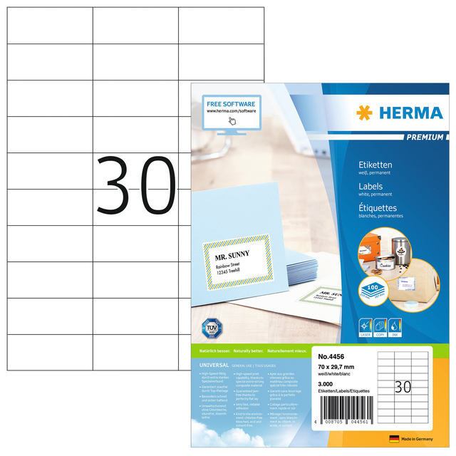 Etiket HERMA 4456 70×29.7mm premium wit 3000stuks