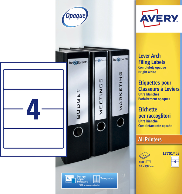 Rugetiket Avery breed 62x192mm zelfklevend wit 25 vel