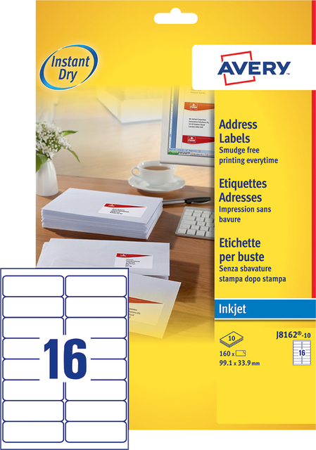 Etiket Avery J8162-100 99.1×33.9mm wit 1600stuks