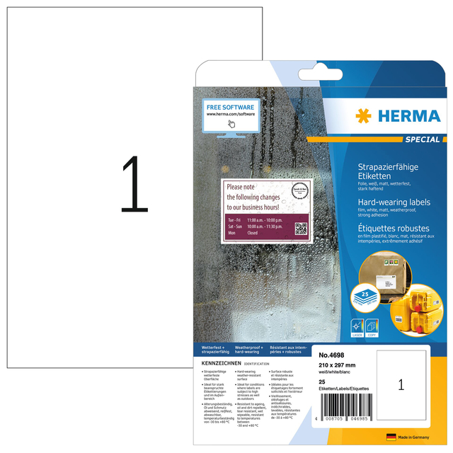 Etiket HERMA 4698 210x297mm weerbestendig wit 25stuks