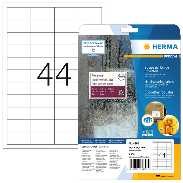 Etiket HERMA 4690 48.3×25.4mm weerbestendig wit 1100stuks