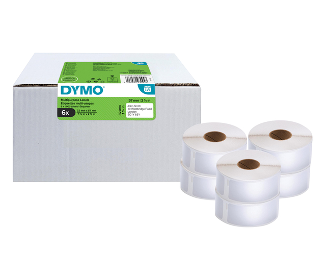 Etiket Dymo LabelWriter multifunctioneel 32x57mm 6 rollen á 1000 stuks wit