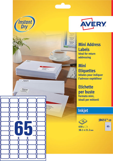 Etiket Avery J8651-10 38.1×21.2mm wit 650stuks