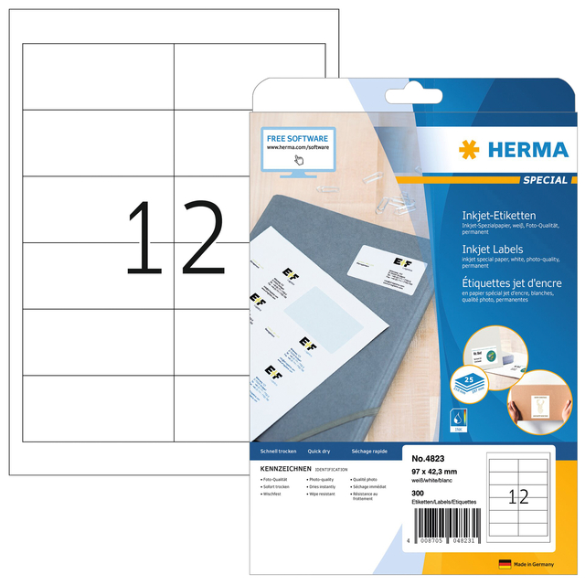 Etiket HERMA 4823 96.5×42.3mm wit 300stuks