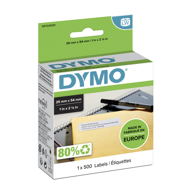 Etiket Dymo LabelWriter adressering 25x54mm 1 rol á 500 stuks wit