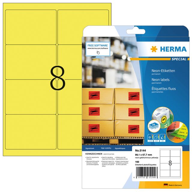 Etiket HERMA 5144 99.1×67.7mm neongeel 160stuks