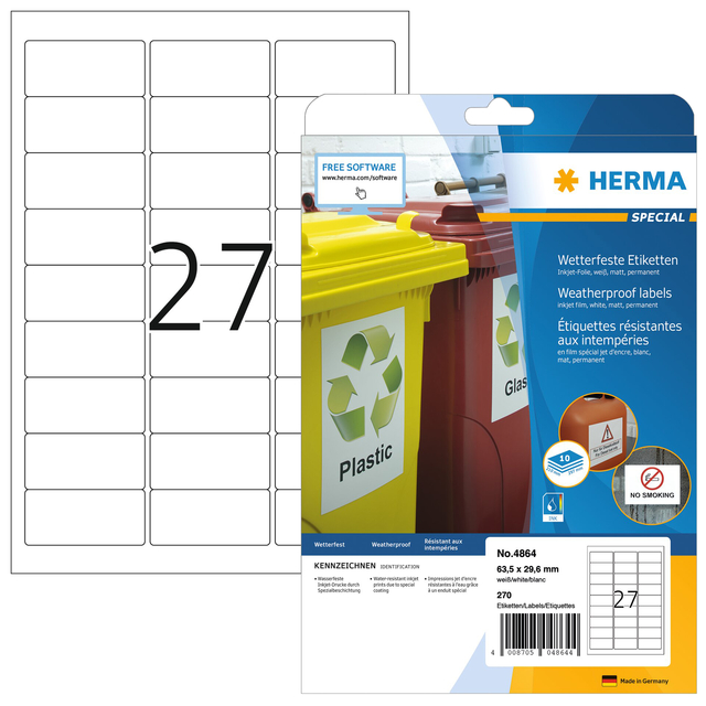 Etiket HERMA 4864 63.5×29.6mm weerbestendig wit 270stuks