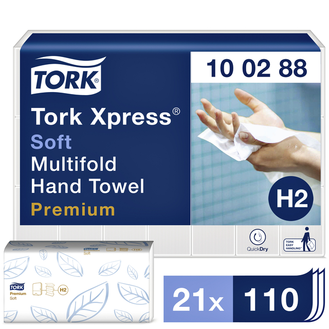 Handdoek Tork H2 multifold Premium kwaliteit 2 laags wit 100288