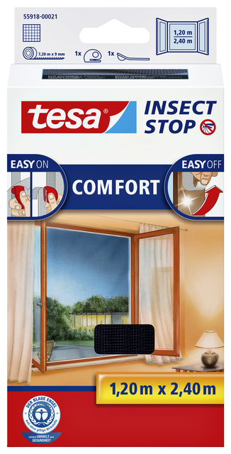 Insectenhor tesa® Insect Stop COMFORT buitendraaiende ramen 1,2×2,4m zwart