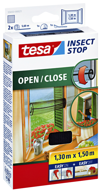 Insectenhor tesa® Insect Stop OPEN/CLOSE raam 1,3×1,5m zwart