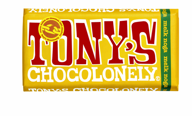 Chocolade Tony’s Chocolonely melk noga reep 180gr