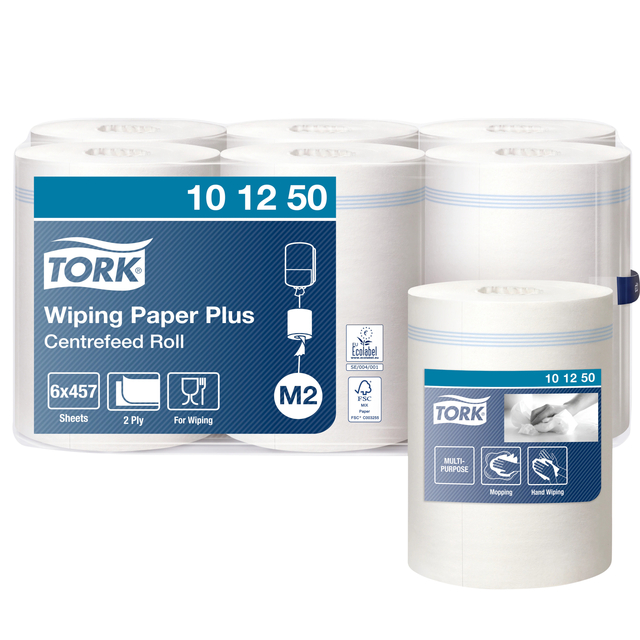 Poetspapier Tork Wiping plus M2  160m wit 101250