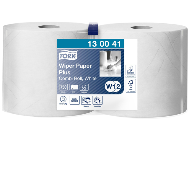 Poetspapier Tork Wiping Plus Combi W1/2 multifunctioneel 255m wit 130041