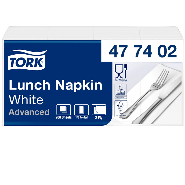 Servetten Tork Enviroment Print 1/8 gevouwen 2-laags 200st wit 477402