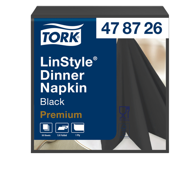 Dinnerservetten Tork LinStyle 1/4-vouw 1-laags 50 stuks zwart 478726