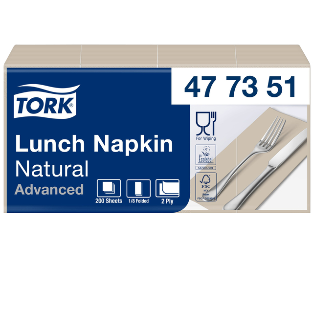 Servetten Tork Enviromental Print 1/8 gevouwen 2-laags 200st Natural 477351