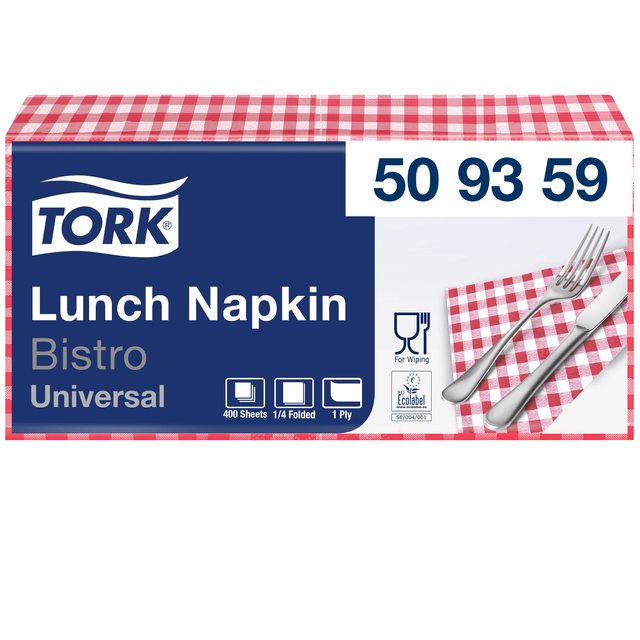 Lunchservet Tork Bistro 1/4-vouw 1-laags 400 stuks rood 509359